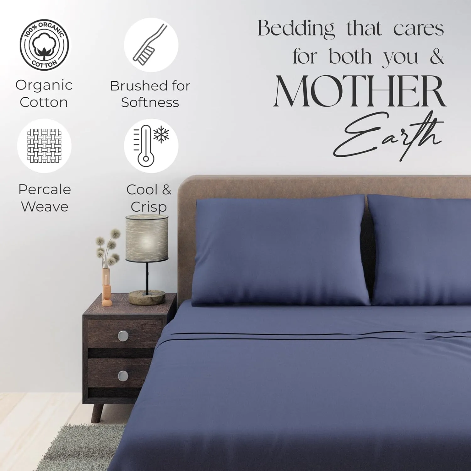 Dark Blue Sheet Set, Organic Cotton Deep Pockets Sheets for Queen Size Bed, Percale Sheets, Lightweight & Breathable, Easy Fit, Cool & Crisp