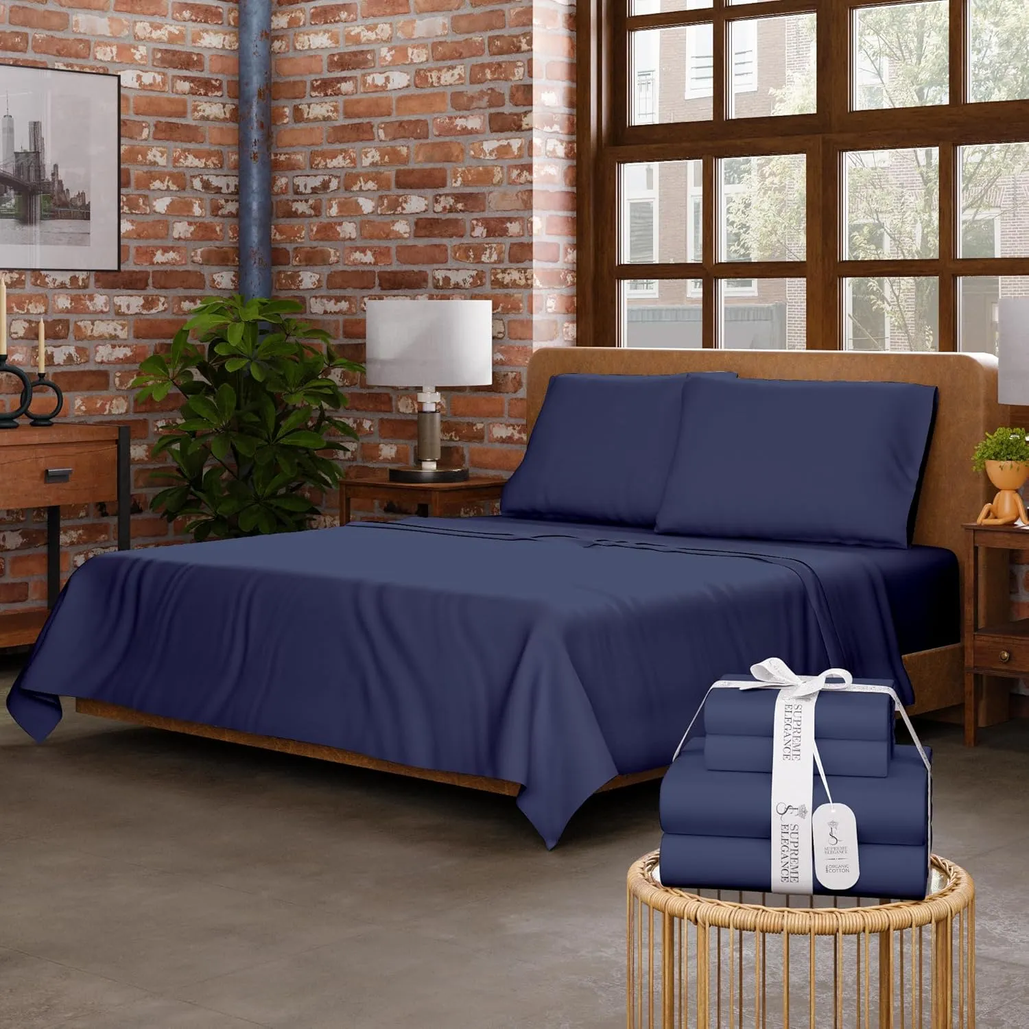 Dark Blue Sheet Set, Organic Cotton Deep Pockets Sheets for Queen Size Bed, Percale Sheets, Lightweight & Breathable, Easy Fit, Cool & Crisp