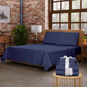 Dark Blue Sheet Set, Organic Cotton Deep Pockets Sheets for Queen Size Bed, Percale Sheets, Lightweight & Breathable, Easy Fit, Cool & Crisp
