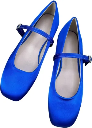 Dear Time Women's Flower Ballets Square Toe Flats Mary Jane Shoes Easy Buckle Strap Flat Dress Shoes