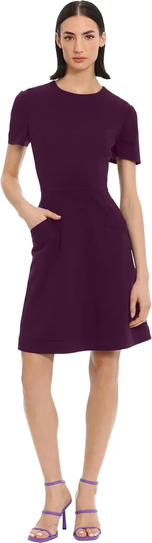 Donna Morgan Women's Jewel Neck Fit and Flare Desk to Dinner Dress Workwear Career Office Event Guest of