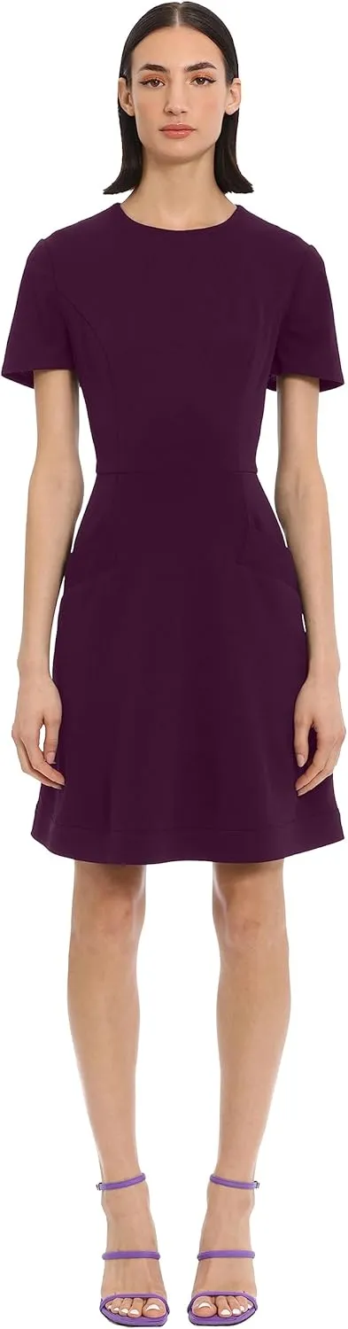 Donna Morgan Women's Jewel Neck Fit and Flare Desk to Dinner Dress Workwear Career Office Event Guest of
