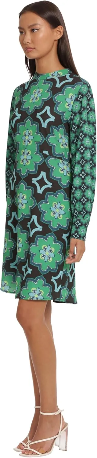 Donna Morgan Women's Long Sleeve Mock Neck Floral Printed Fit and Flare Dress