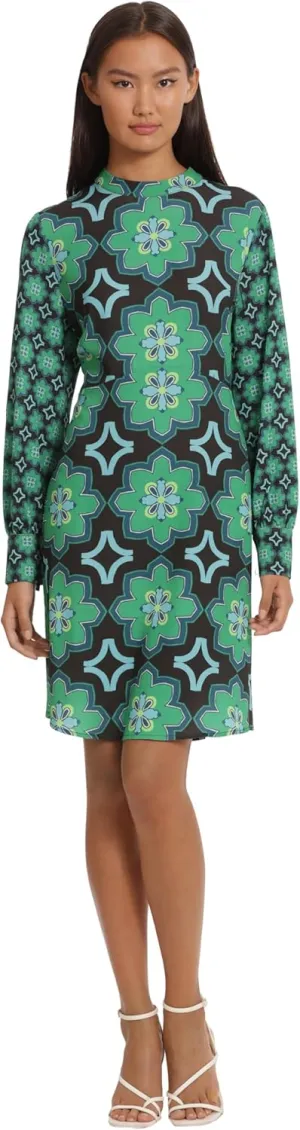 Donna Morgan Women's Long Sleeve Mock Neck Floral Printed Fit and Flare Dress
