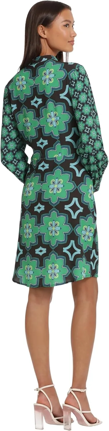 Donna Morgan Women's Long Sleeve Mock Neck Floral Printed Fit and Flare Dress