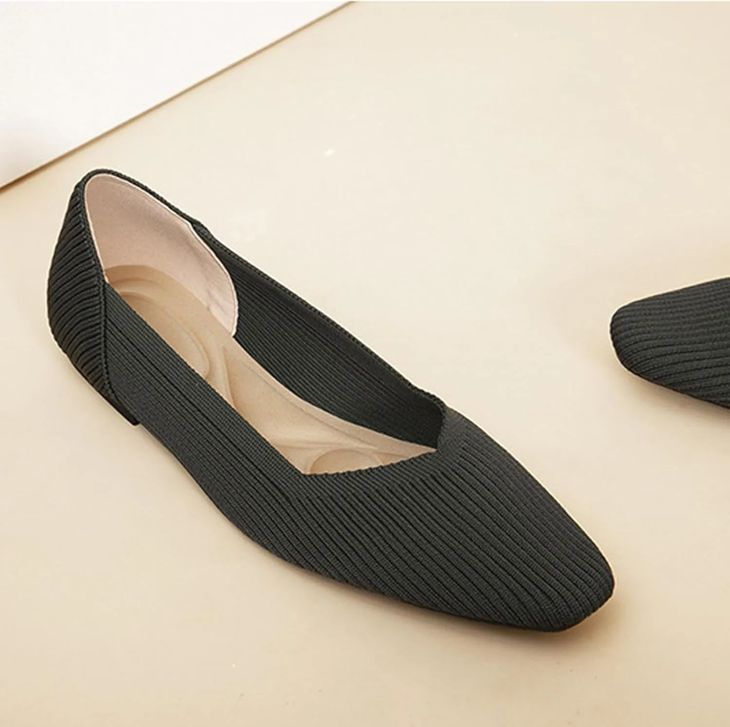 DREAMCIA Women’s Flats Knit Shoes Comfortable Washable Slip on Ballet Square Toe Casual Dressy Wedding Work Office Ballerina Flats with Memory Foam