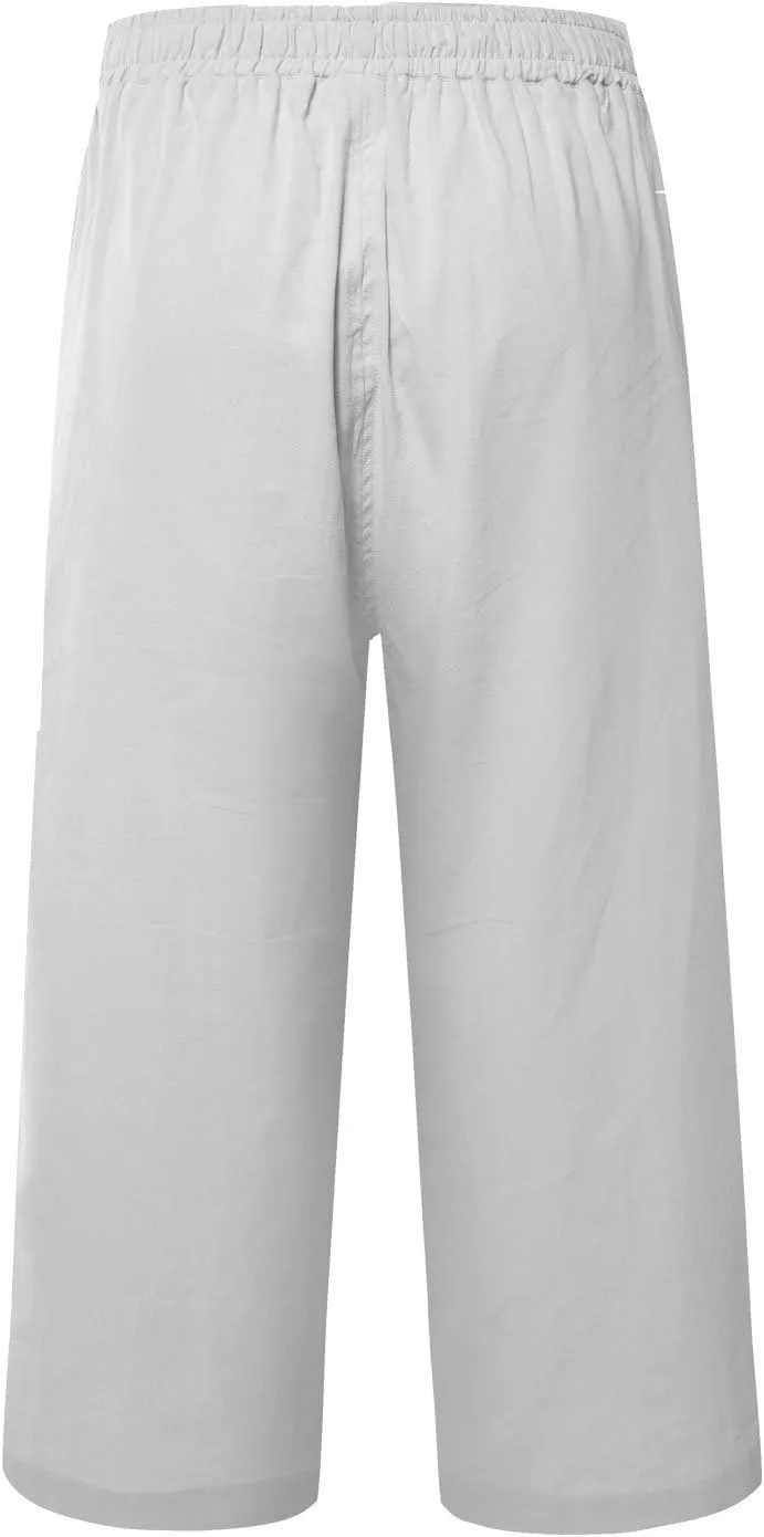 ECUPPER Womens Cotton Cropped Pants Loose Fit Wide Leg Capri Casual Plus Size Elastic Waist Trousers