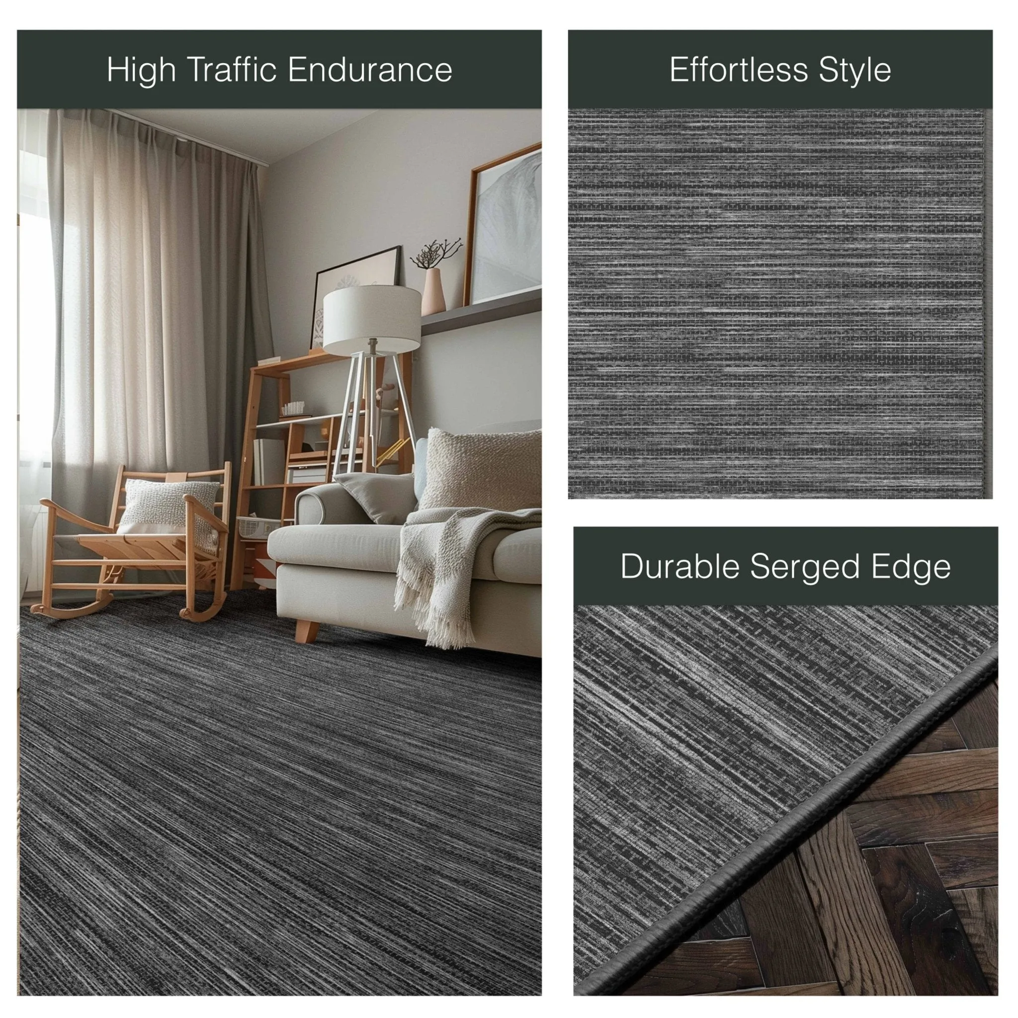 Edwin Custom Rug - Monochrome Striation , Flat Pile, Easy  Clean, Customizable for Your Space