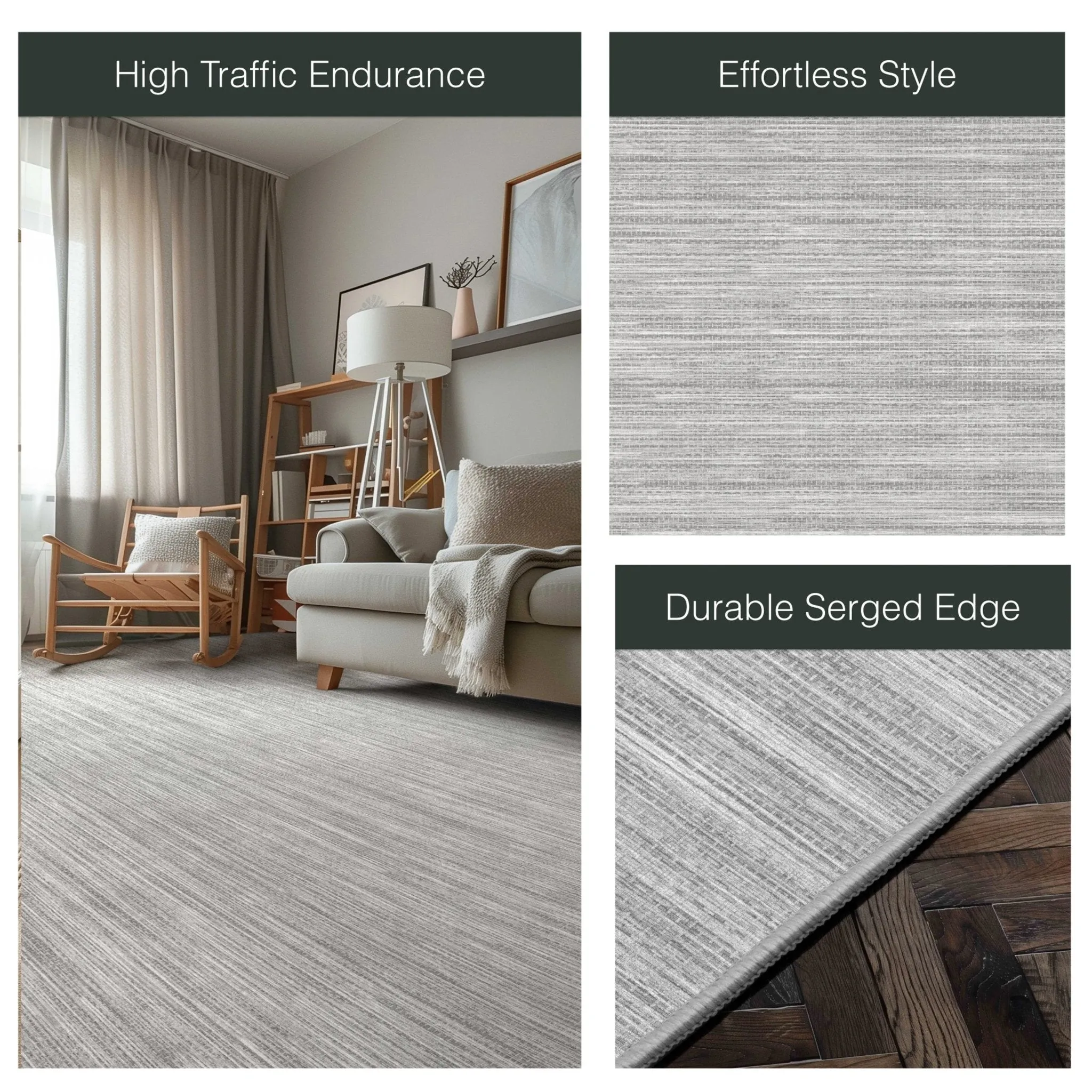 Edwin Custom Rug - Monochrome Striation , Flat Pile, Easy  Clean, Customizable for Your Space
