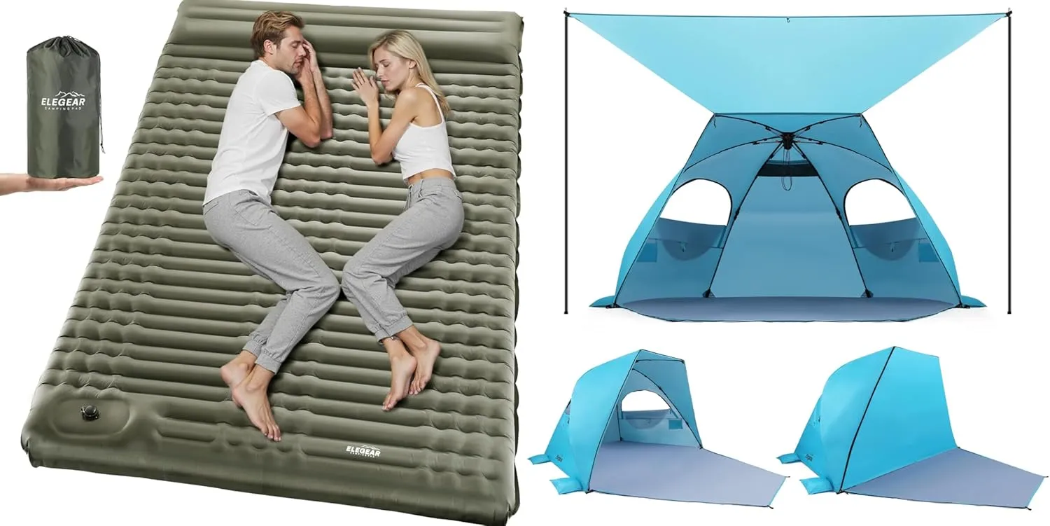 Elegear Double Sleeping Pad for Camping & Beach Tent with Canopy 4-6 Person Blue Bundle