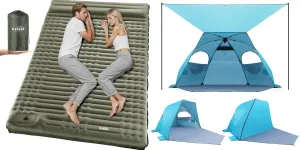 Elegear Double Sleeping Pad for Camping & Beach Tent with Canopy 4-6 Person Blue Bundle