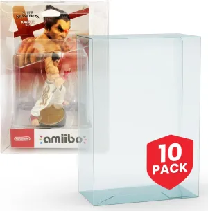 EVORETRO Action Figure Display Case Protector for Small Amiibo Like Kazuya in Super Smash Bros - 10-Pack 0.40mm Thick, Clear, Stackable, Custom Fit Design, Easy Setup & Storage for Collectors