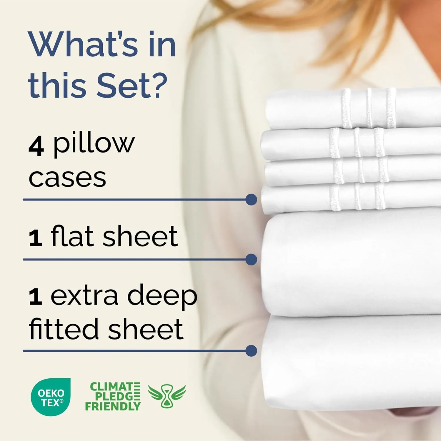 Extra Deep Cal King Sheet Set - 6 Piece Breathable & Cooling Sheets - Hotel Luxury Bedding Set w/18-24 Inch Extra Deep Pockets - Easy Fit - Super Soft, Wrinkle Free and Comfy - White, Cal King Size