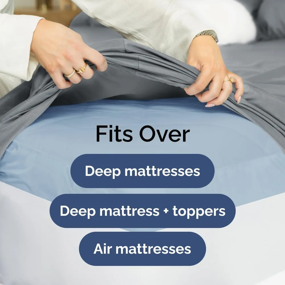 Extra Deep King Sheet Set - 6 Piece Breathable & Cooling Sheets - Hotel Luxury Bedding Set with 18-24 Inch Extra Deep Pockets - Easy Fit - Super Soft, Wrinkle Free and Comfy - Steel Blue, King Size