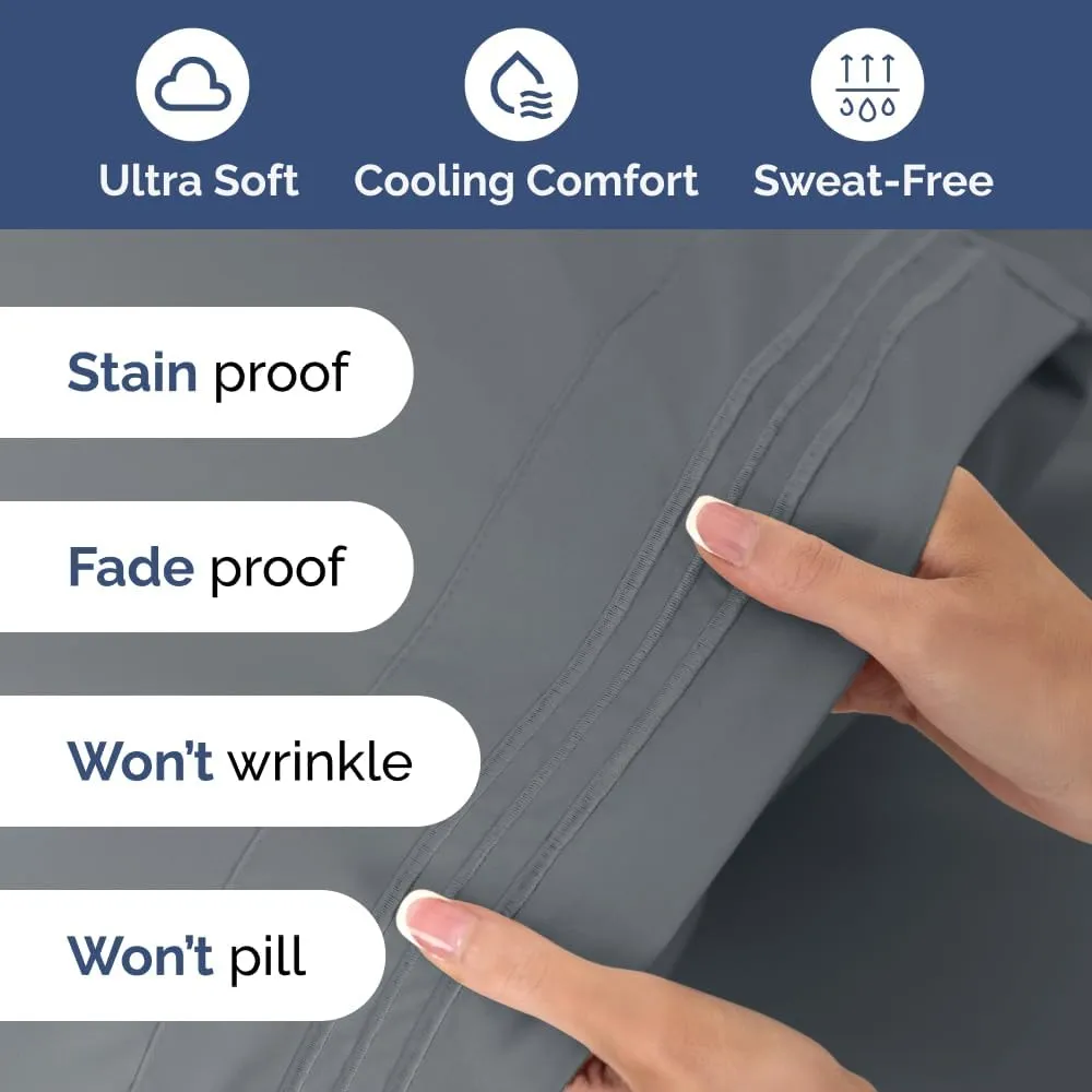 Extra Deep King Sheet Set - 6 Piece Breathable & Cooling Sheets - Hotel Luxury Bedding Set with 18-24 Inch Extra Deep Pockets - Easy Fit - Super Soft, Wrinkle Free and Comfy - Steel Blue, King Size
