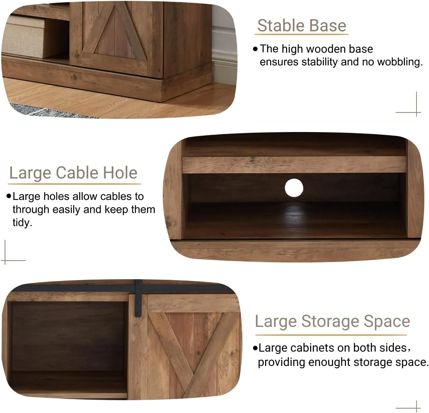 Farmhouse Sliding Barn Door TV Stand for TV up to 65 Inch Media Console Table Storage Cabinet Wood Entertainment Center Ranch Rustic Style Rustic Oak