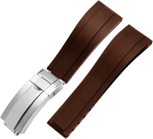 Flat End 20mm 21mm Rubber Silicone Watch Bands for Any Brand Watch Stainless Steel Folding Buckle Strap Brand Watchband Sports (Color : 10mm Gold Clasp, Size : 20mm)