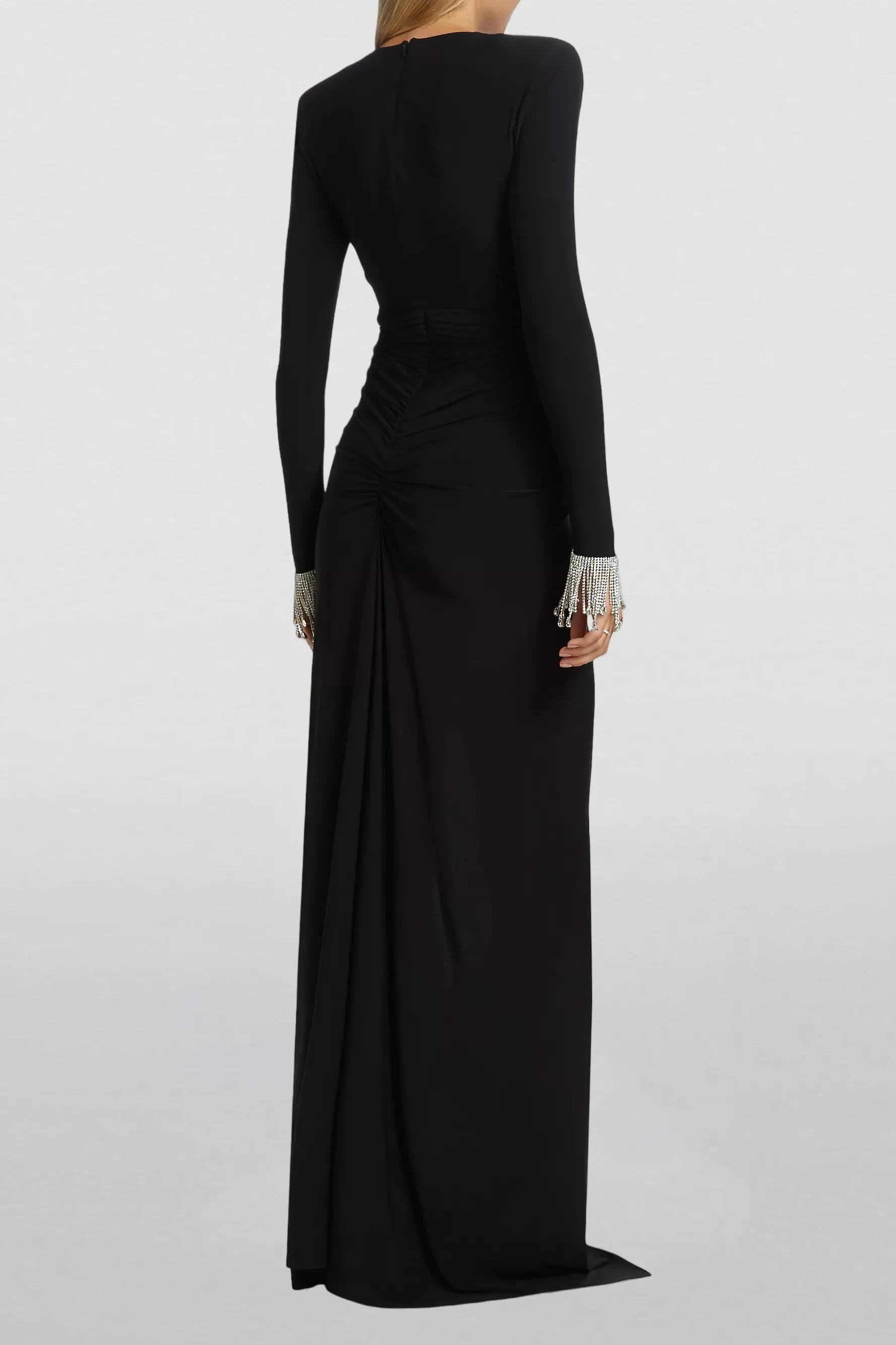 Flexible Dress Sleek Split Rhinestone Midi Jersey