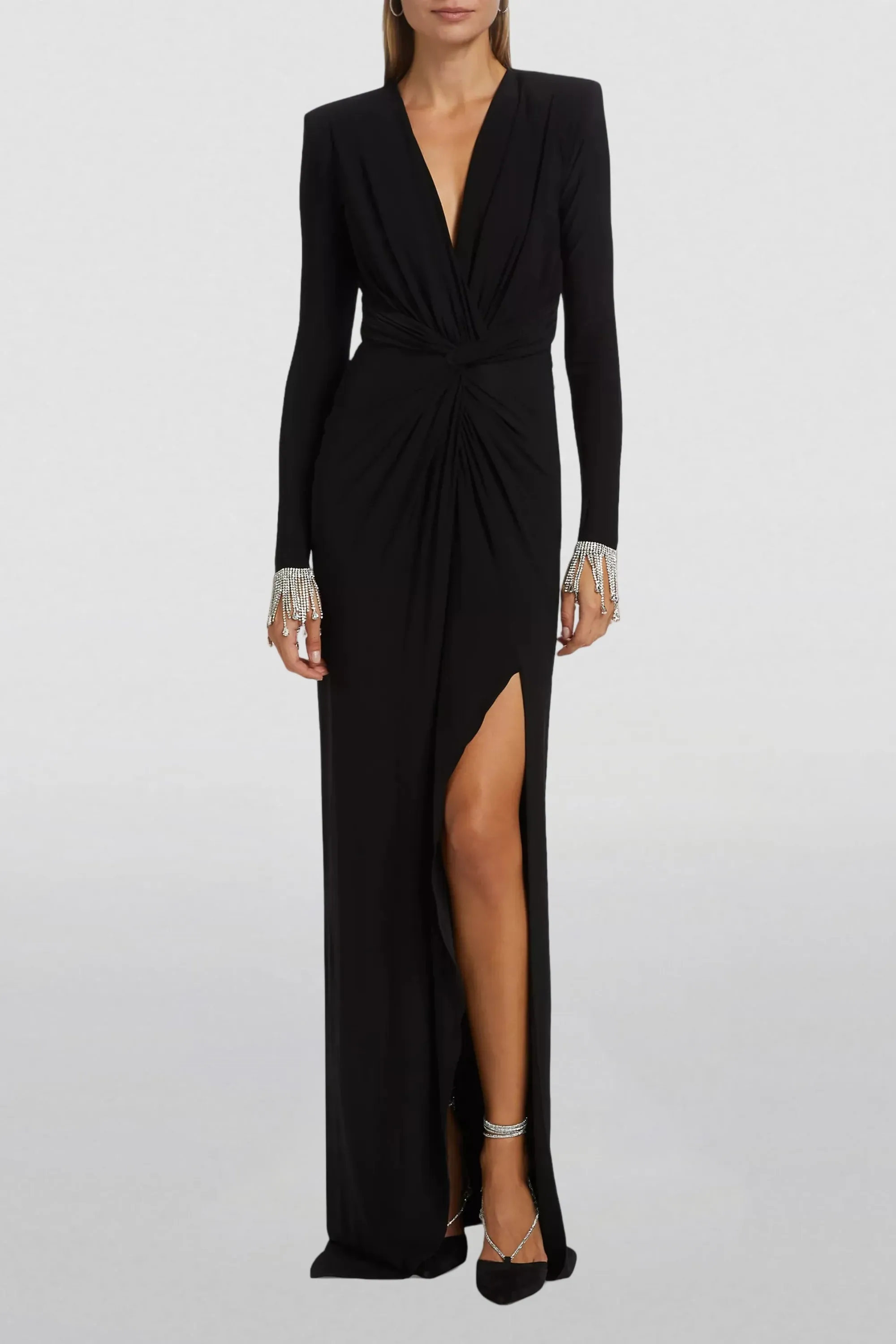 Flexible Dress Sleek Split Rhinestone Midi Jersey