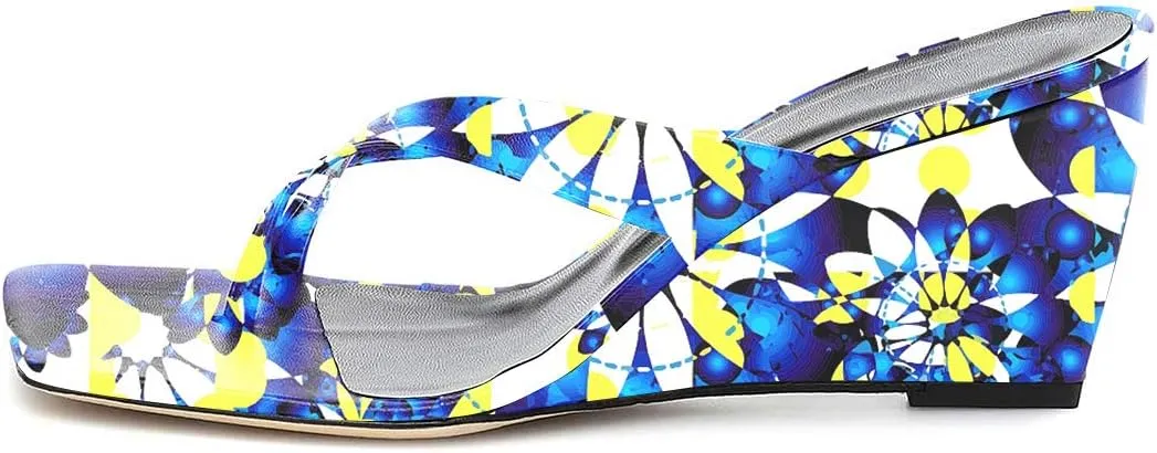 FSJ Women Casual Flip Flop Slide Mule Shoes Square Open Toe Thong Sandal Summer Wedge High Heel Size 4-15 US