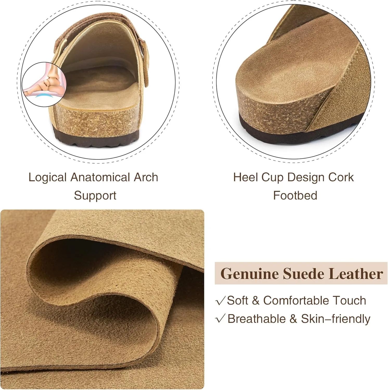 FUDYNMALC Womens Clogs Slip On Shoes: Suede Cork Footbed Mules Women 2025 Potato Slippers with Adjustable Swivel Strap