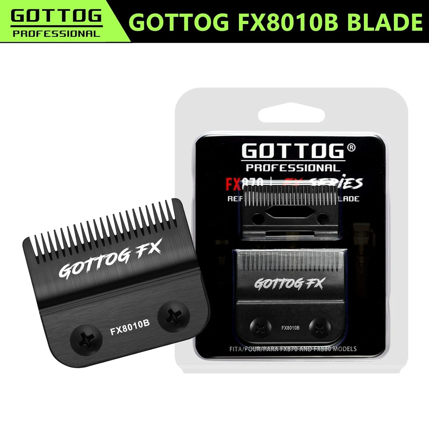FX8010B Replacement Blades for BaBylissPRO FX870, FX890, FX825, FX673 Clippers, Graphite Replacement Fade Blade Compatible with Babyliss Clipper Blades, Black