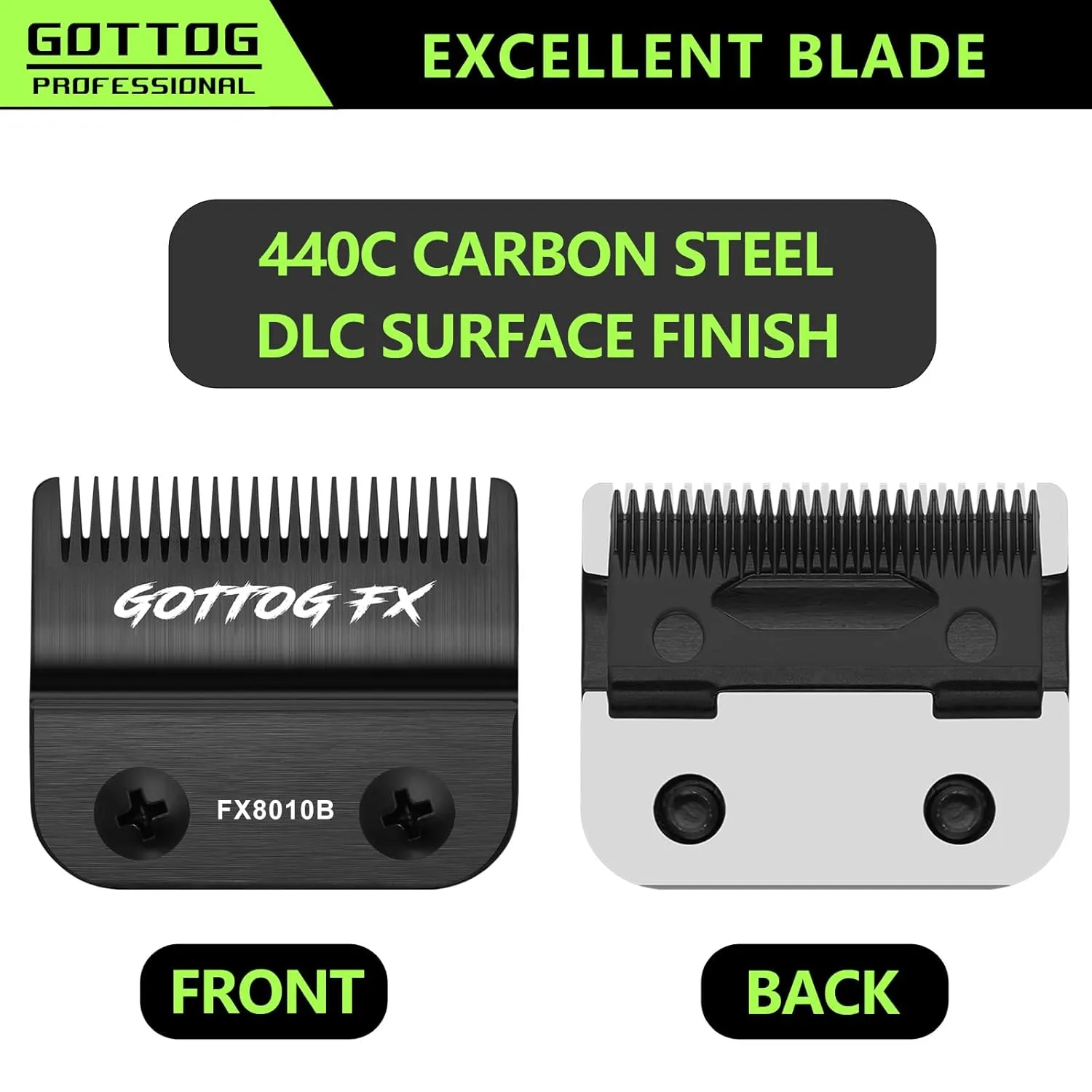 FX8010B Replacement Blades for BaBylissPRO FX870, FX890, FX825, FX673 Clippers, Graphite Replacement Fade Blade Compatible with Babyliss Clipper Blades, Black