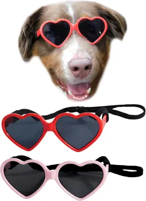 G012 Dog Pet Costume Prop Sunglasses Heart Shape Medium Breeds 20lb-40lbs (2-Pack Red   Pink)