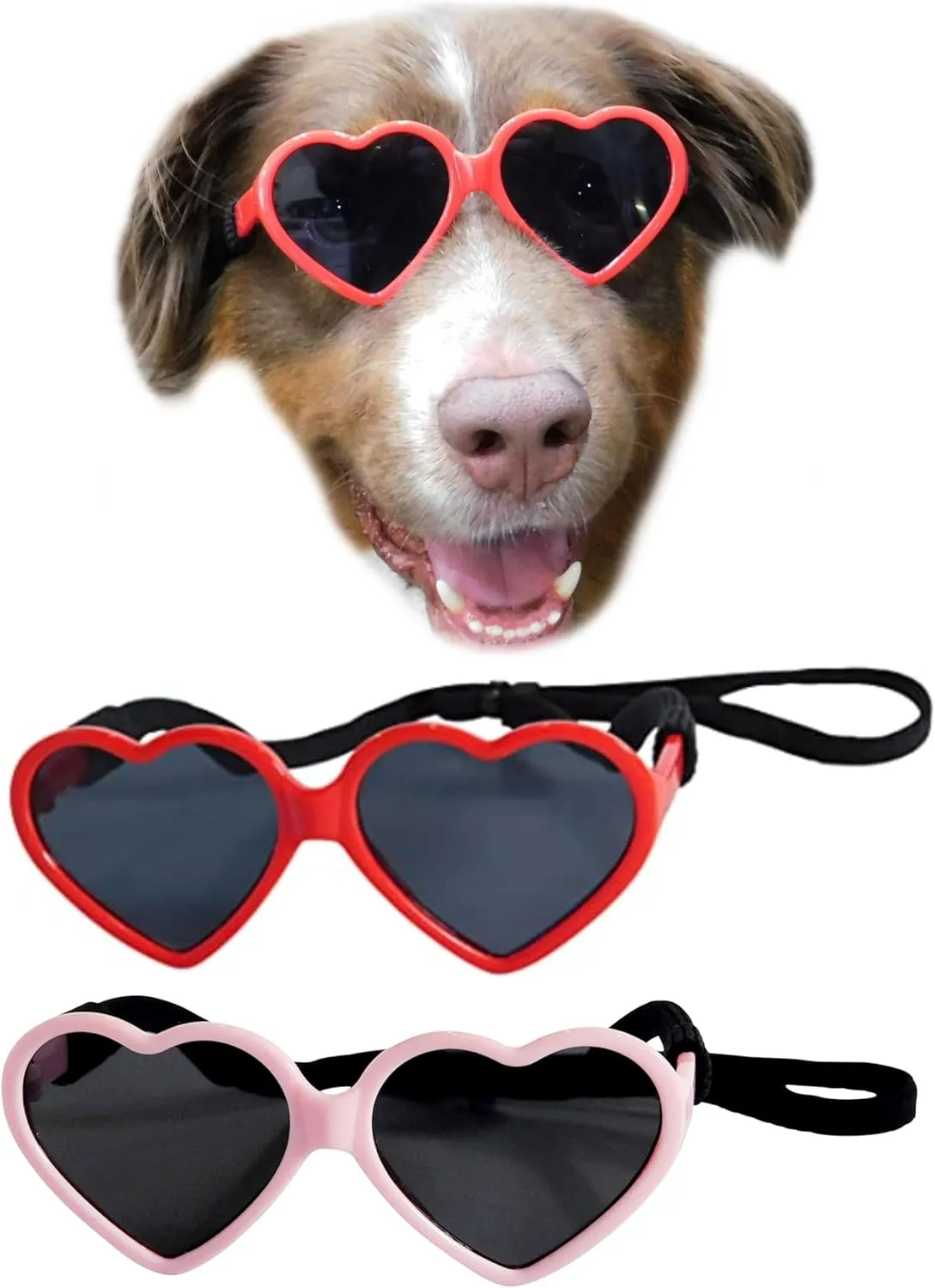 G012 Dog Pet Costume Prop Sunglasses Heart Shape Medium Breeds 20lb-40lbs (2-Pack Red   Pink)