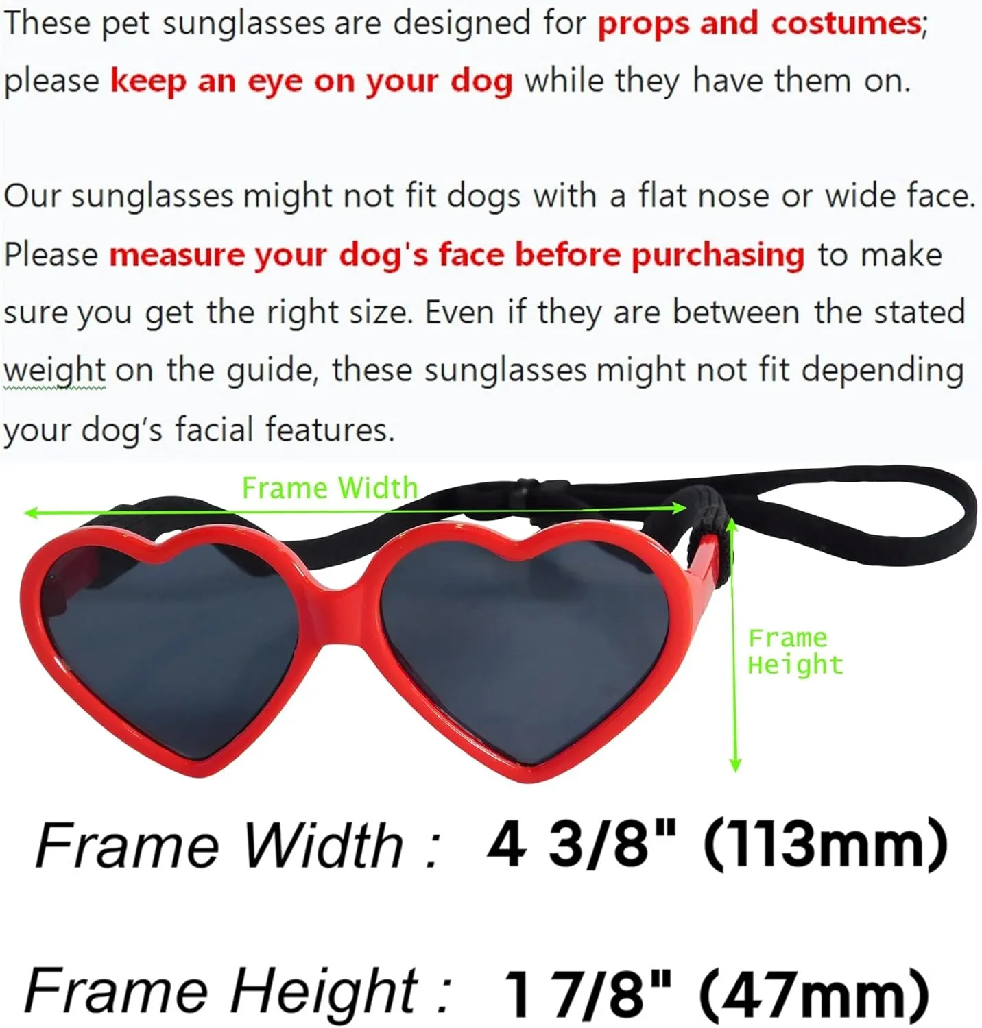 G012 Dog Pet Costume Prop Sunglasses Heart Shape Medium Breeds 20lb-40lbs (2-Pack Red   Pink)