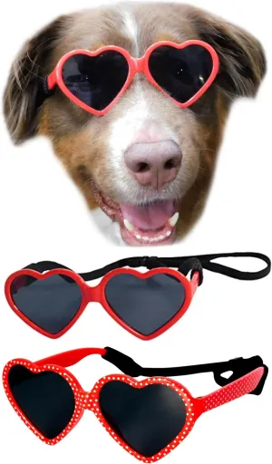 G012 Dog Pet Costume Prop Sunglasses Heart Shape Medium Breeds 20lb-40lbs (2-Pack Red  Red/Polka dots)