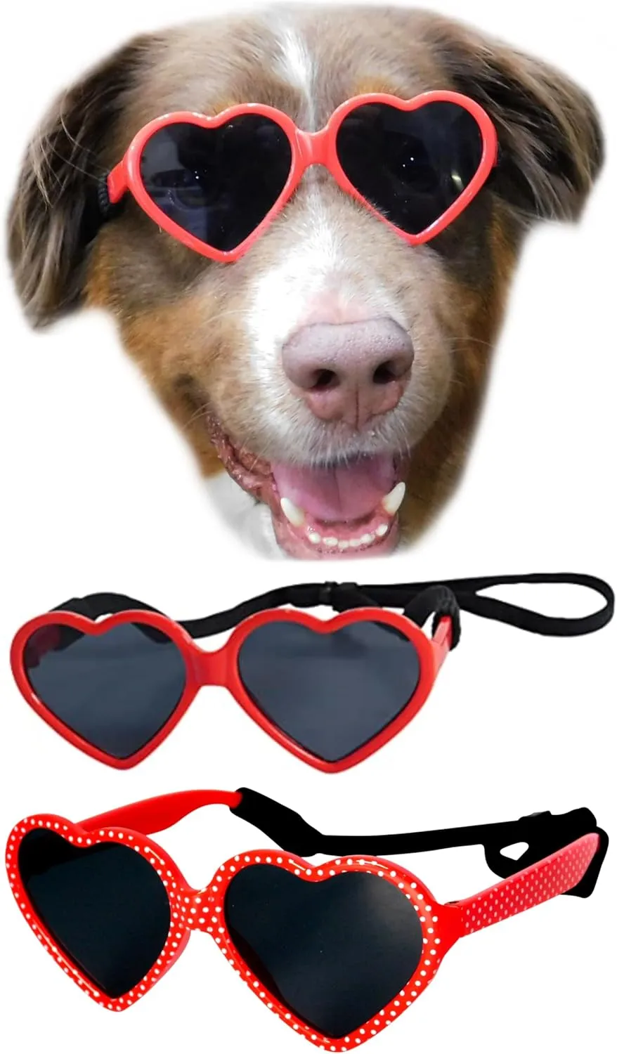 G012 Dog Pet Costume Prop Sunglasses Heart Shape Medium Breeds 20lb-40lbs (2-Pack Red  Red/Polka dots)