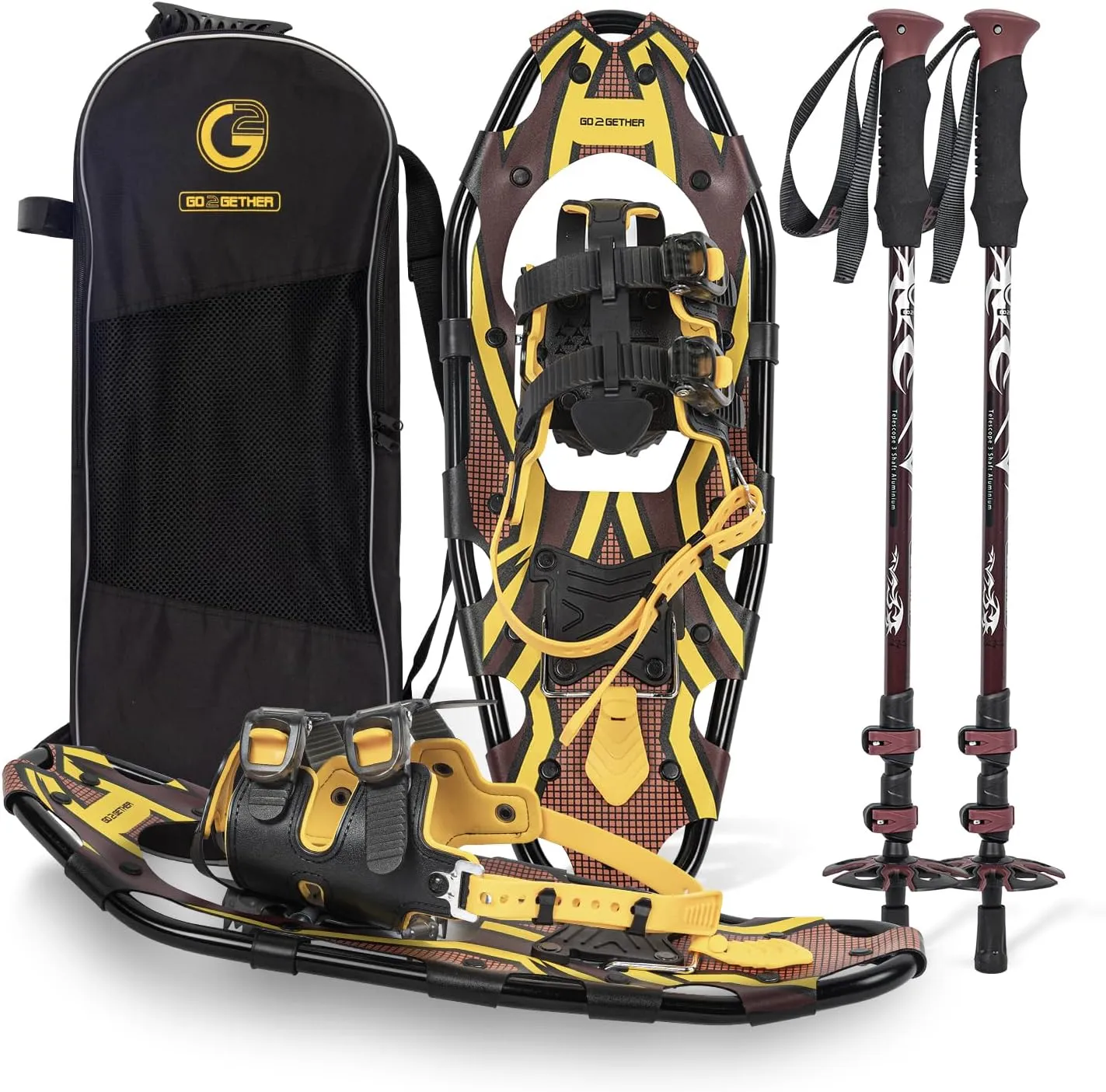 G2 21/25/30/36 Inches Light Weight Snowshoes with Toe Box, EVA Padded Ratchet Binding, Heel Lift, Flexible Pivot Bar, Durable Back Strap, Trekking Poles, Carrying Bag, Snow Baskets(6 colors available)