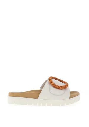 Gabor Smooth Leather Buckle Mule Sandals, White