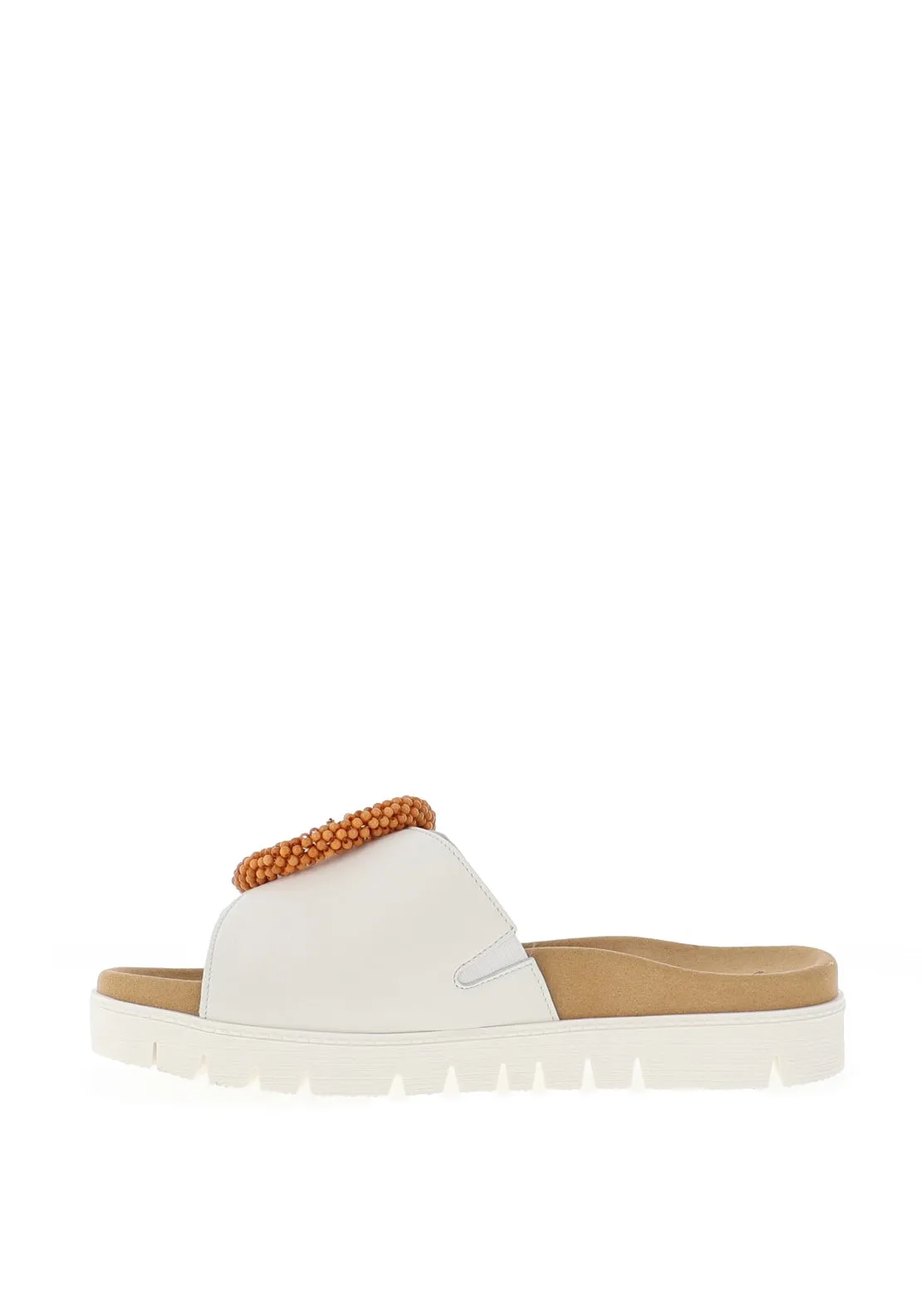Gabor Smooth Leather Buckle Mule Sandals, White