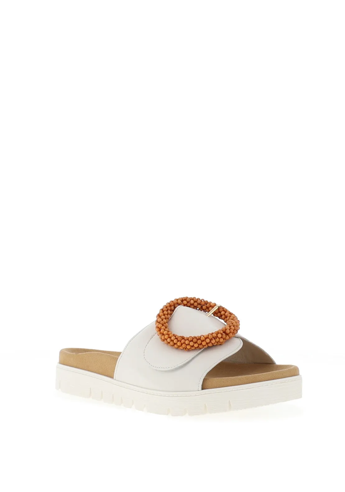 Gabor Smooth Leather Buckle Mule Sandals, White