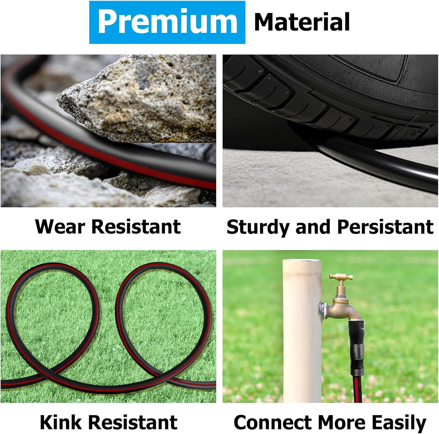 Garden Hose, 5/8"Heavy Duty Kink Resistant Water Hose, Flexible and Lightweight Rubber Hose with Swivel Grip Handle, Hose Male to Female Fittings for Outdoor Car Wash Lawn Yard (6ft)
