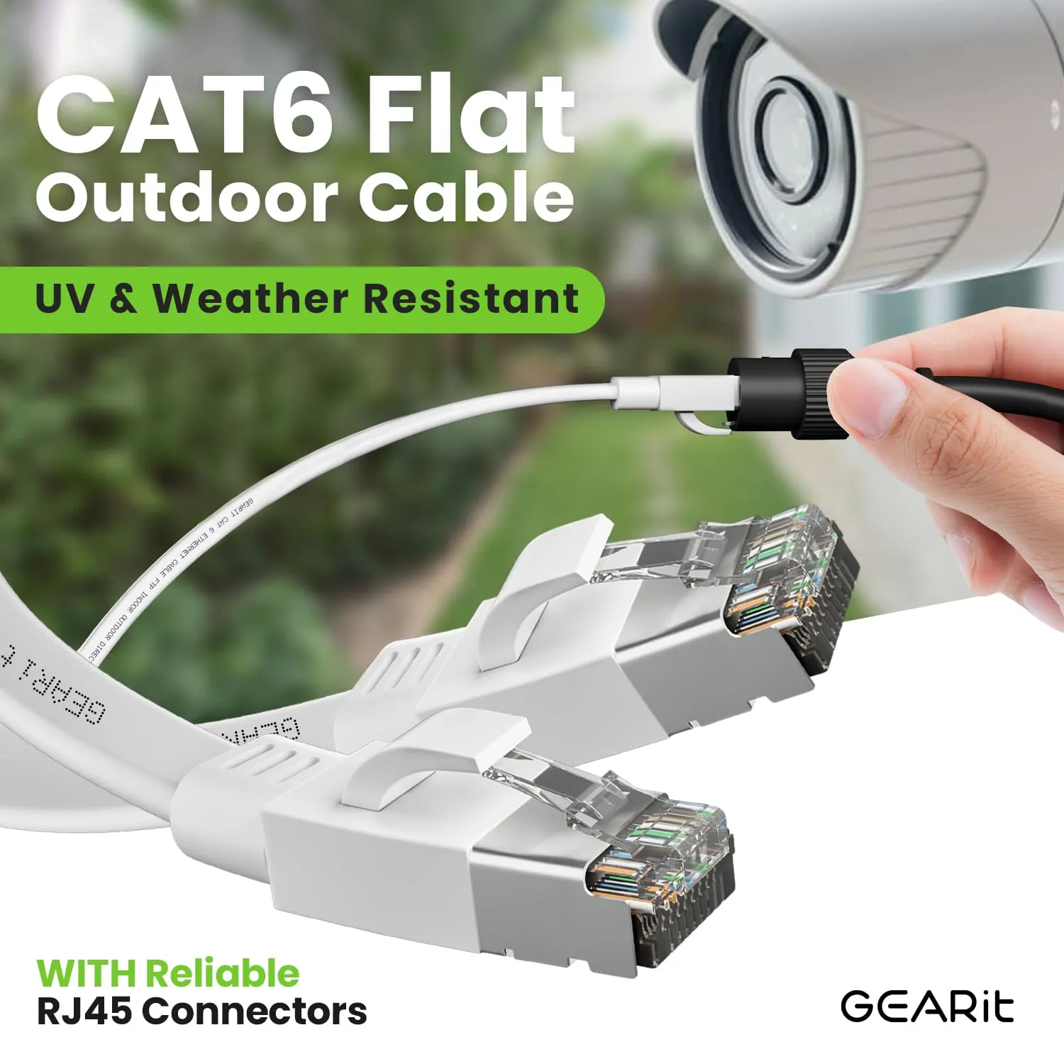 GEARit Cat 6 Outdoor Flat Ethernet Cable (100ft, White) Direct Burial Rated LLDPE Jacket - Indoor Cat6 Shielded FTP 10Gbps High Speed Gaming Computer Network RJ45 Snagless Patch Cord Internet