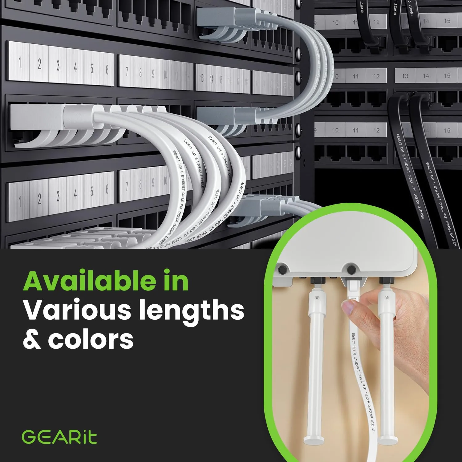 GEARit Cat 6 Outdoor Flat Ethernet Cable (100ft, White) Direct Burial Rated LLDPE Jacket - Indoor Cat6 Shielded FTP 10Gbps High Speed Gaming Computer Network RJ45 Snagless Patch Cord Internet