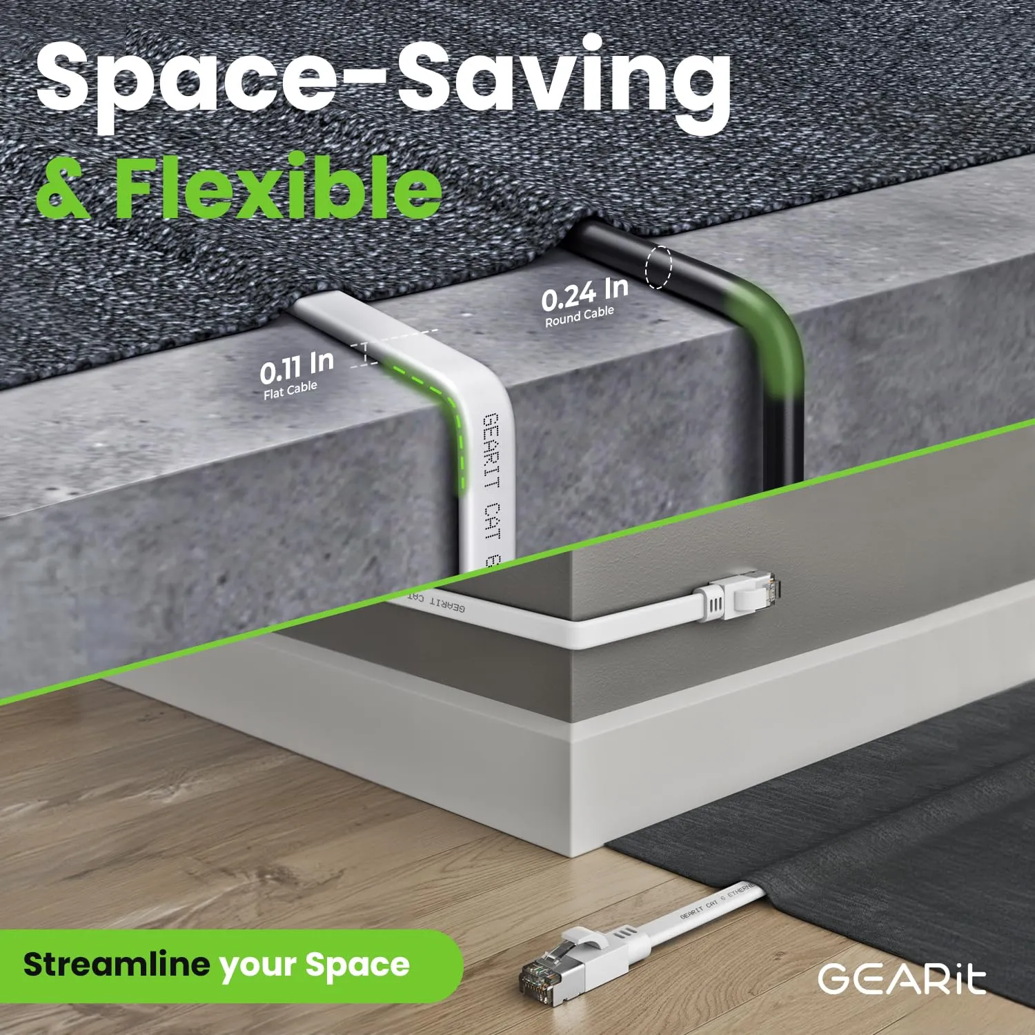 GEARit Cat 6 Outdoor Flat Ethernet Cable (100ft, White) Direct Burial Rated LLDPE Jacket - Indoor Cat6 Shielded FTP 10Gbps High Speed Gaming Computer Network RJ45 Snagless Patch Cord Internet