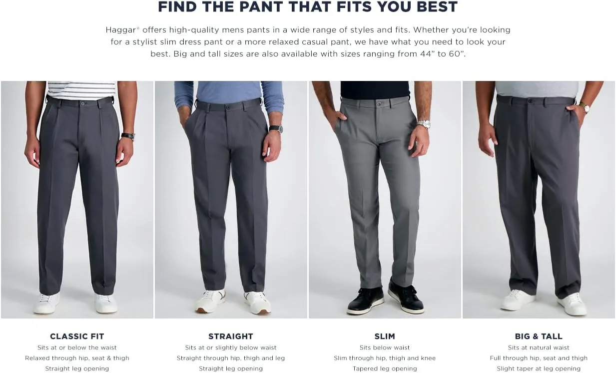 Haggar Men's Classic Fit Flat Front Flex Waistband Stretch Dress Pant