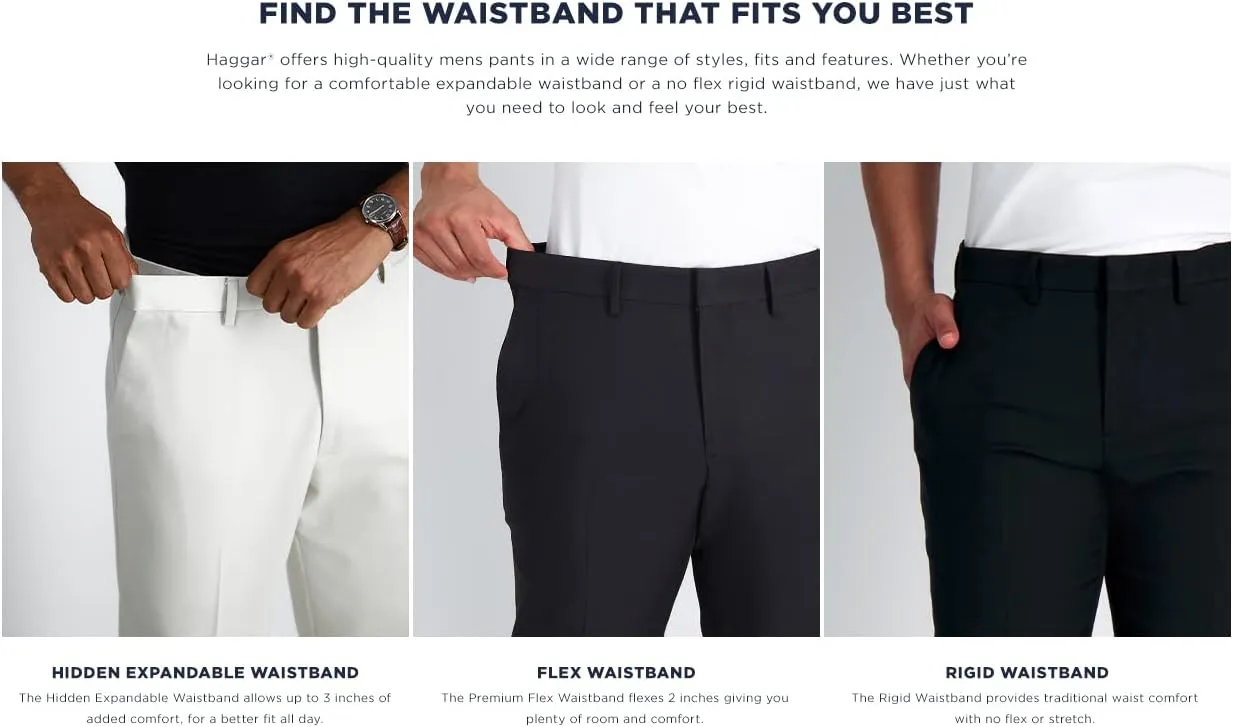 Haggar Men's Classic Fit Flat Front Flex Waistband Stretch Dress Pant
