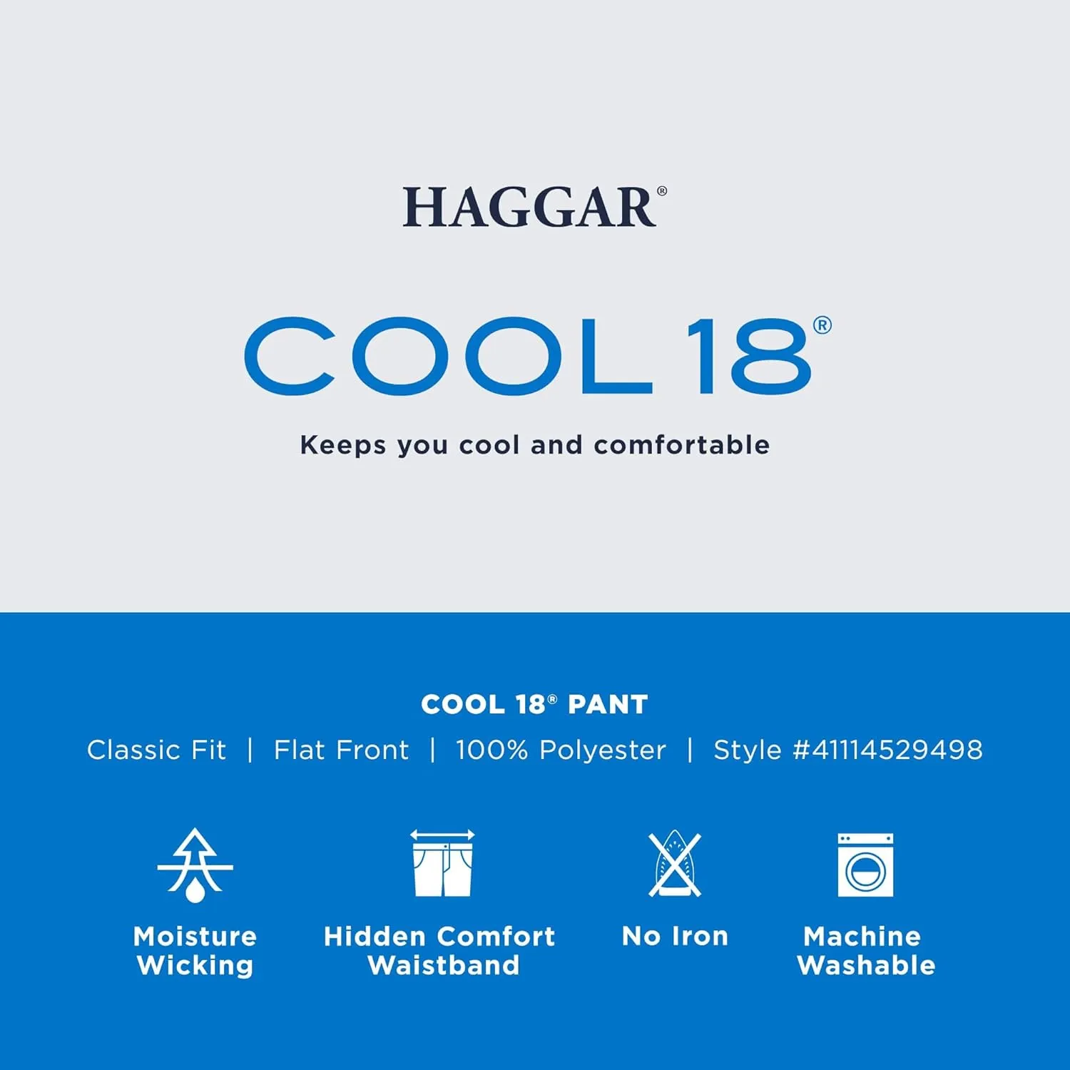 Haggar Men's Cool 18 Classic Fit Flat Front Hidden Expandable Waistband Casual Pant