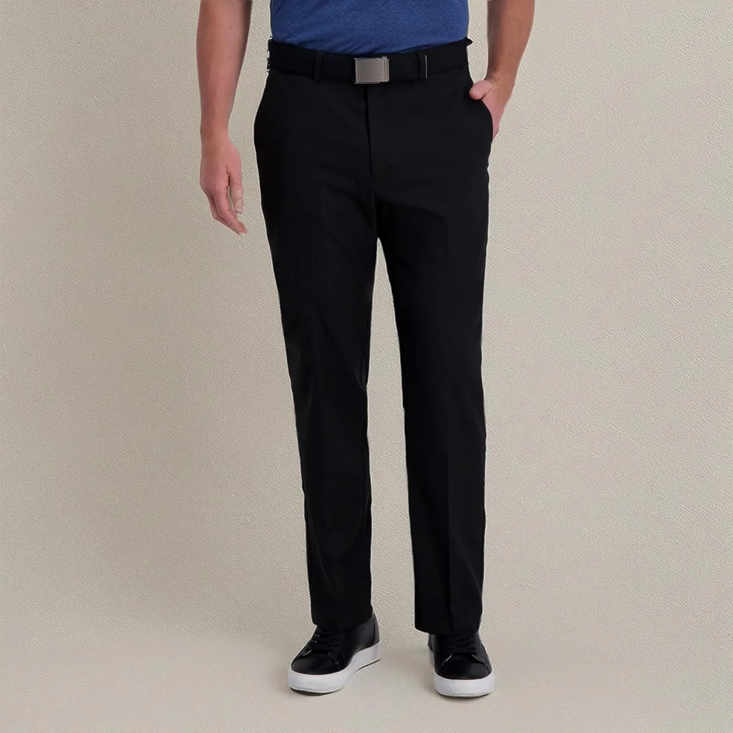 Haggar Men's Cool Right Performance Flex Solid Classic Fit Flat Front Pant