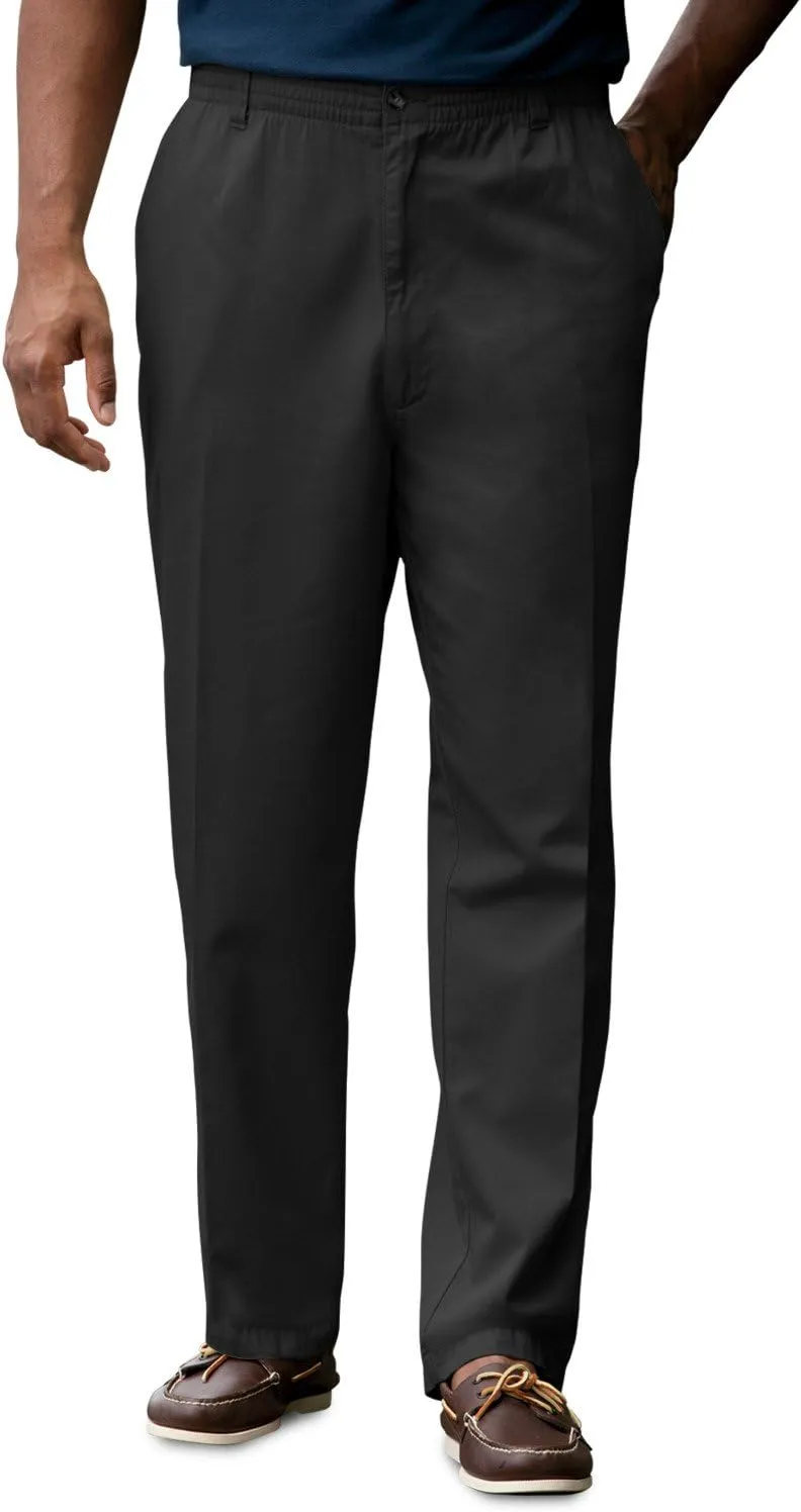 Harbor Bay by DXL Men's Big and Tall Waist-Relaxer Pleated Twill Pants | Flat Front Style, Elasticized Comfort Waistband