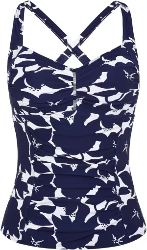 Hilor Women's Tankini Tops Shirred Tummy Control Swimsuits Cross Back Tankini Swimwear Tops