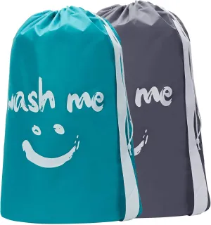 HOMEST 2 Pack XL Wash Me Travel Laundry Bag, Machine Washable Dirty Clothes Organizer, Large Enough to Hold 4 Loads of Laundry, Easy Fit a Laundry Hamper or Basket