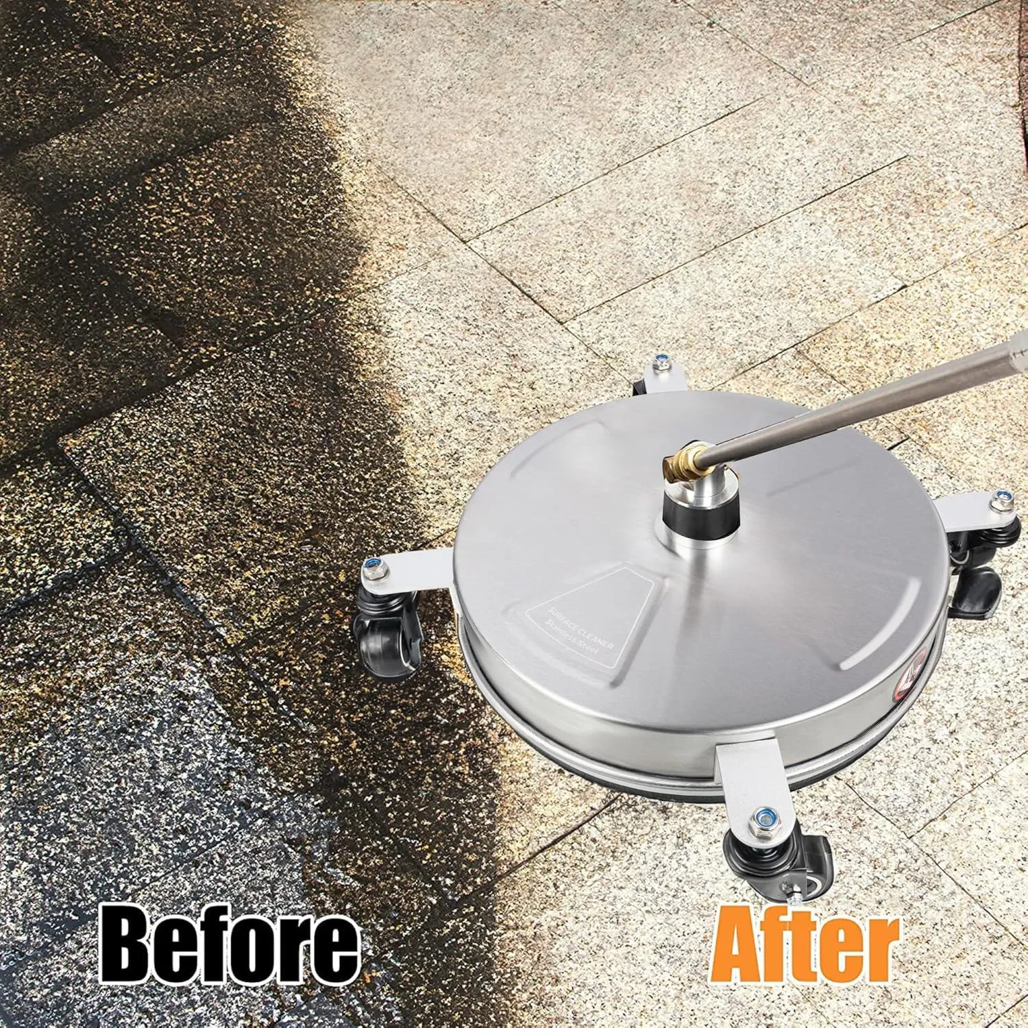 Hourleey 19" Pressure Washer Surface Cleaner, Stainless Steel Surface Cleaner with 4 Wheels for Concrete, Patio, Sidewalk, Deck, Pathway 1/4" Quick Connector, 2 Extension Wand, 4000 PSI