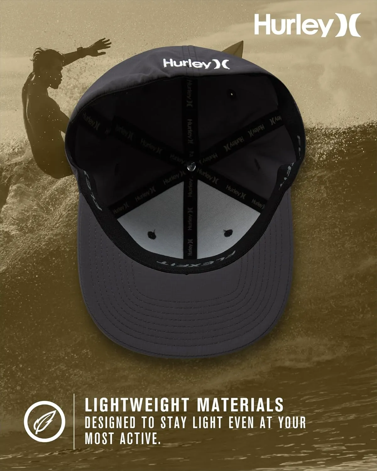 Hurley Men's Baseball Cap - Dana Point Cotton Ripstop Stretch Fitted Cap for Men with Gradient Embroidered Icon (Size: S-XL)