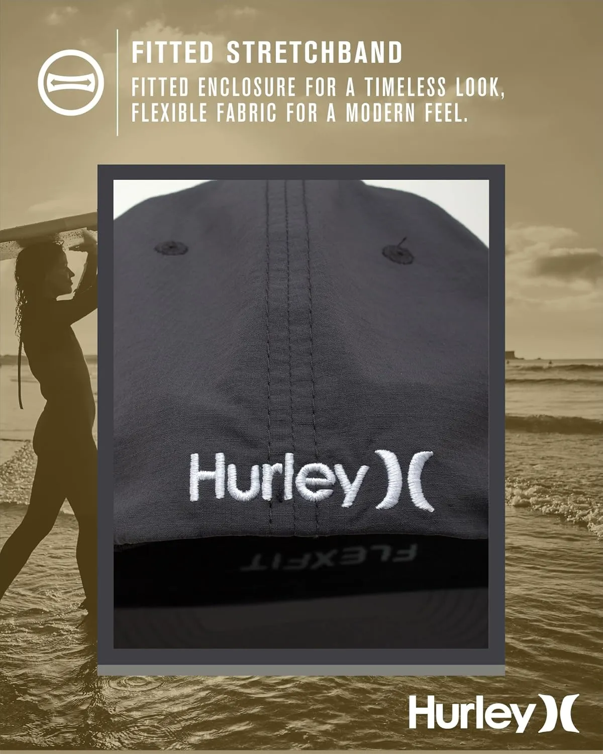 Hurley Men's Baseball Cap - Dana Point Cotton Ripstop Stretch Fitted Cap for Men with Gradient Embroidered Icon (Size: S-XL)